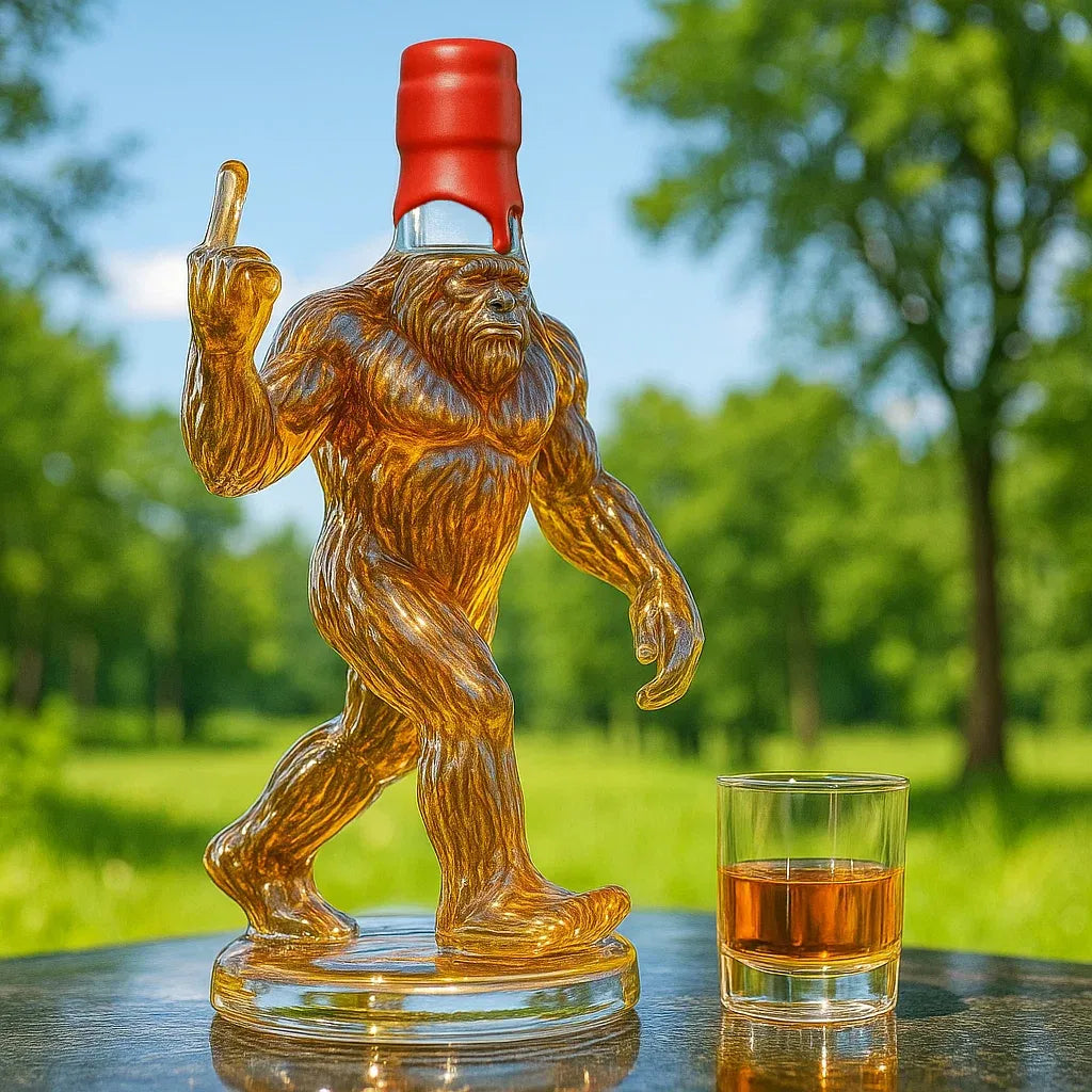 BeastBrew Whiskey Decanter with Quirky Bigfoot Design Fun Barware Gift for Whiskey Lovers