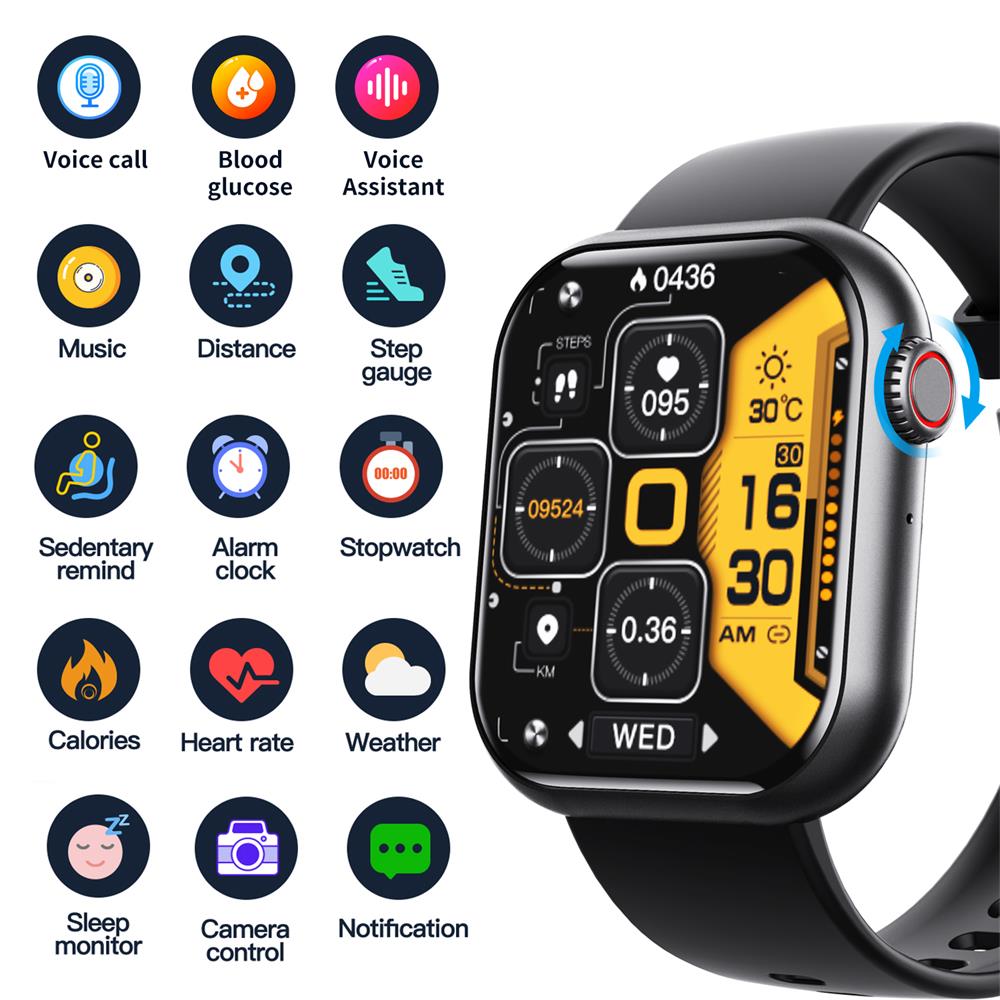 Davy Smartwatch with Glucose Monitor, Blood Pressure, Blood Oxygen, Heart Rate, Sleep Tracker, Bluetooth Calls