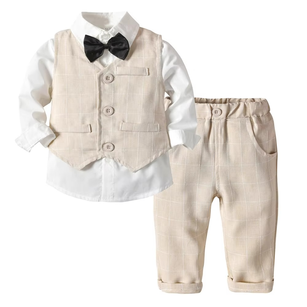Boys Formal Cotton Suit Set Toddler Kids Lightweight Tailored Fit Shirt and Pants