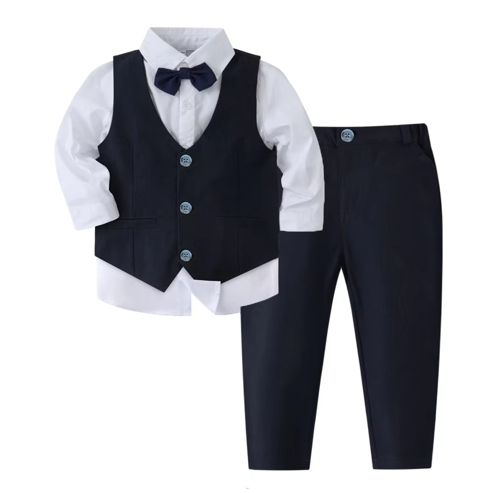 Boys Formal Cotton Suit Set Toddler Kids Lightweight Tailored Fit Shirt and Pants