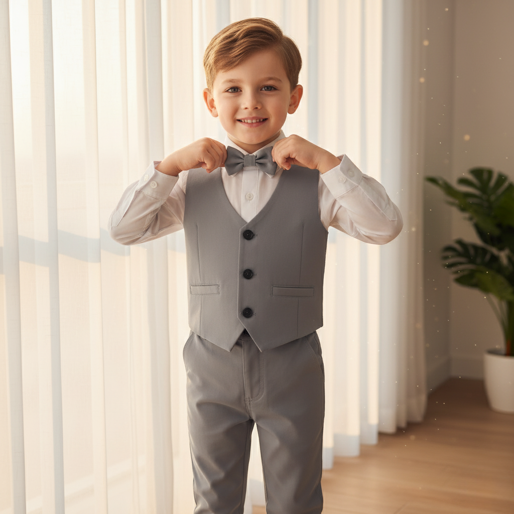 Boys Formal Cotton Suit Set Toddler Kids Lightweight Tailored Fit Shirt and Pants
