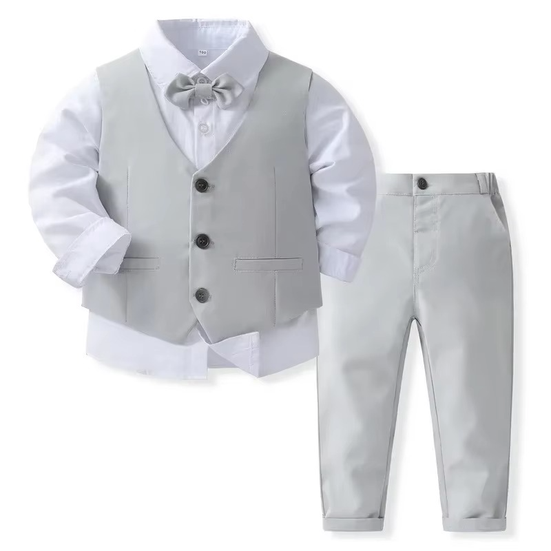 Boys Formal Cotton Suit Set Toddler Kids Lightweight Tailored Fit Shirt and Pants