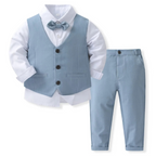 Boys Formal Cotton Suit Set Toddler Kids Lightweight Tailored Fit Shirt and Pants