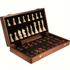 Davy Wood Chess Set Foldable Board with Magnetic Lock Hand-Carved Pieces 15x15 Inches