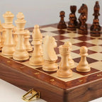 Davy Wood Chess Set Foldable Board with Magnetic Lock Hand-Carved Pieces 15x15 Inches