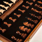 Davy Wood Chess Set Foldable Board with Magnetic Lock Hand-Carved Pieces 15x15 Inches