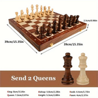 Davy Wood Chess Set Foldable Board with Magnetic Lock Hand-Carved Pieces 15x15 Inches