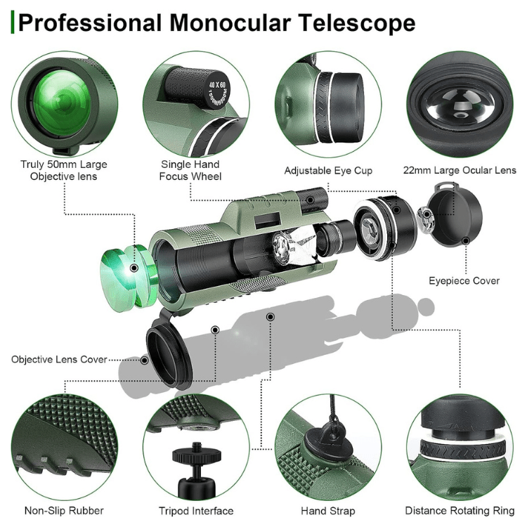 Davy Compact 600x Ultra-Zoom Monocular with HD Lens Lightweight Weatherproof for Hiking Birdwatching Sports