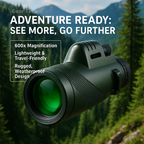 Davy Compact 600x Ultra-Zoom Monocular with HD Lens Lightweight Weatherproof for Hiking Birdwatching Sports