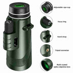 Davy Compact 600x Ultra-Zoom Monocular with HD Lens Lightweight Weatherproof for Hiking Birdwatching Sports