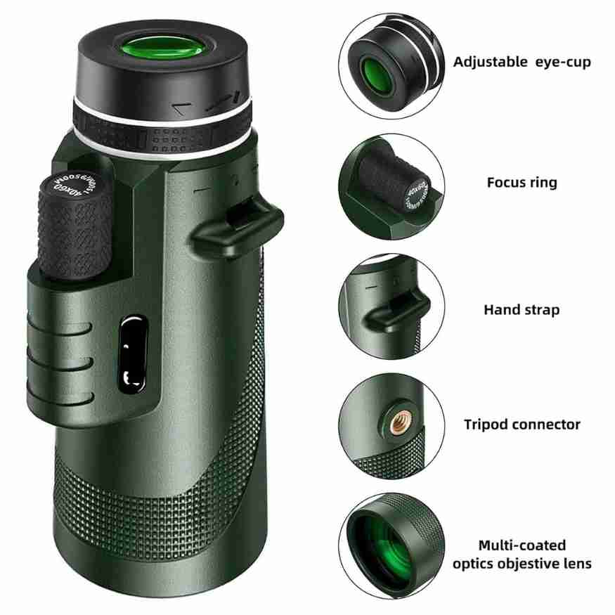 Davy Compact 600x Ultra-Zoom Monocular with HD Lens Lightweight Weatherproof for Hiking Birdwatching Sports
