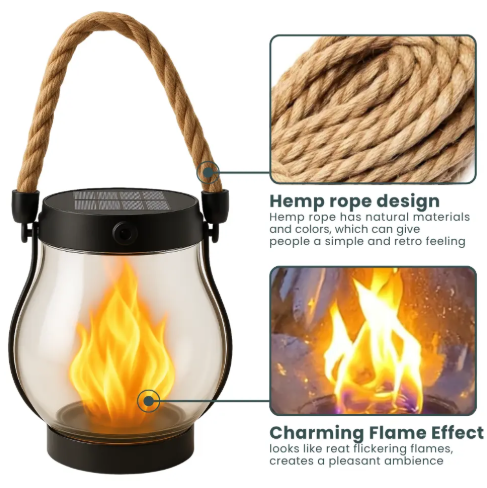 Fire Seed Solar Flame Light Outdoor Waterproof Solar-Powered Flickering Lantern with Automatic Dusk Sensor