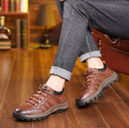 Davy Men's Hand-Stitched Leather Comfort Shoes Orthopedic Support Non-Slip Rubber Sole Black Brown