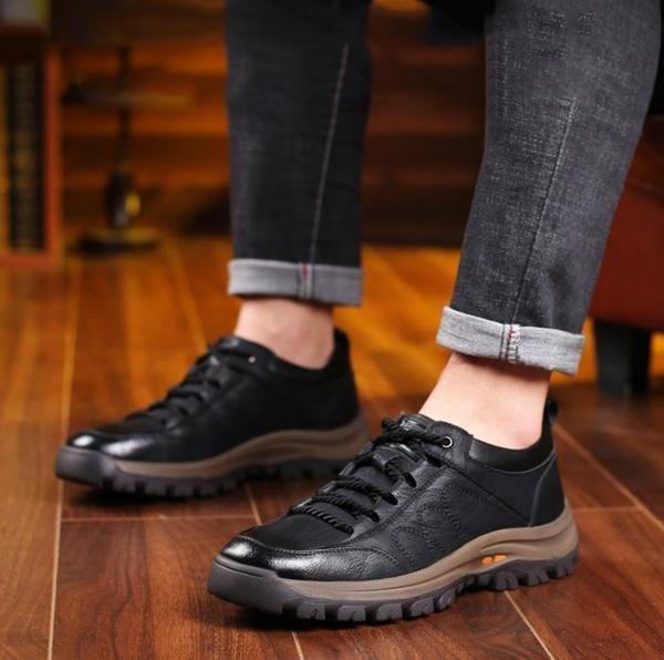 Davy Men's Hand-Stitched Leather Comfort Shoes Orthopedic Support Non-Slip Rubber Sole Black Brown