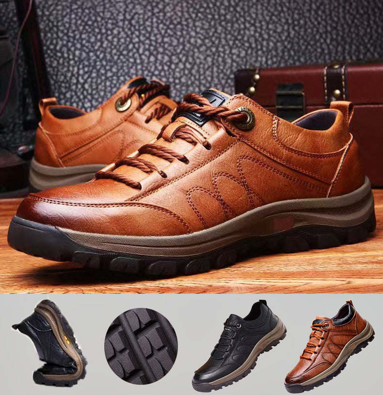Davy Men's Hand-Stitched Leather Comfort Shoes Orthopedic Support Non-Slip Rubber Sole Black Brown