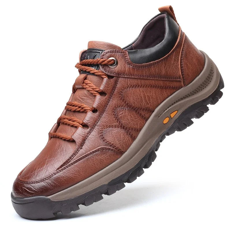 Davy Men's Hand-Stitched Leather Comfort Shoes Orthopedic Support Non-Slip Rubber Sole Black Brown