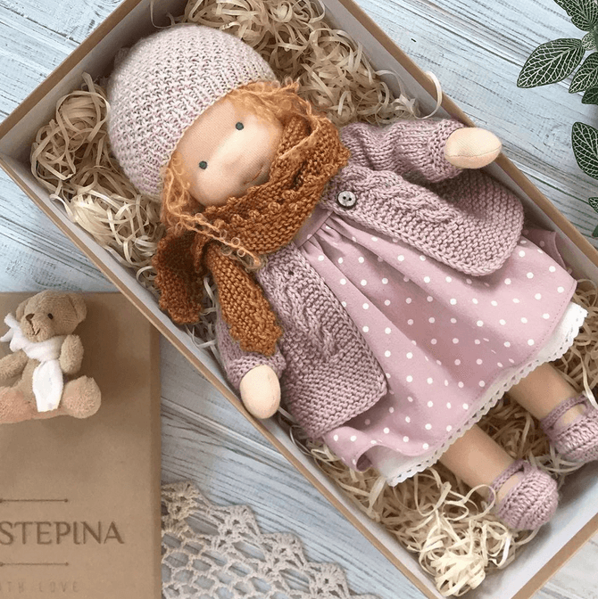 Davy Handmade Waldorf Doll Poppi 35cm Organic Cotton Hypoallergenic Educational Sensory Toy