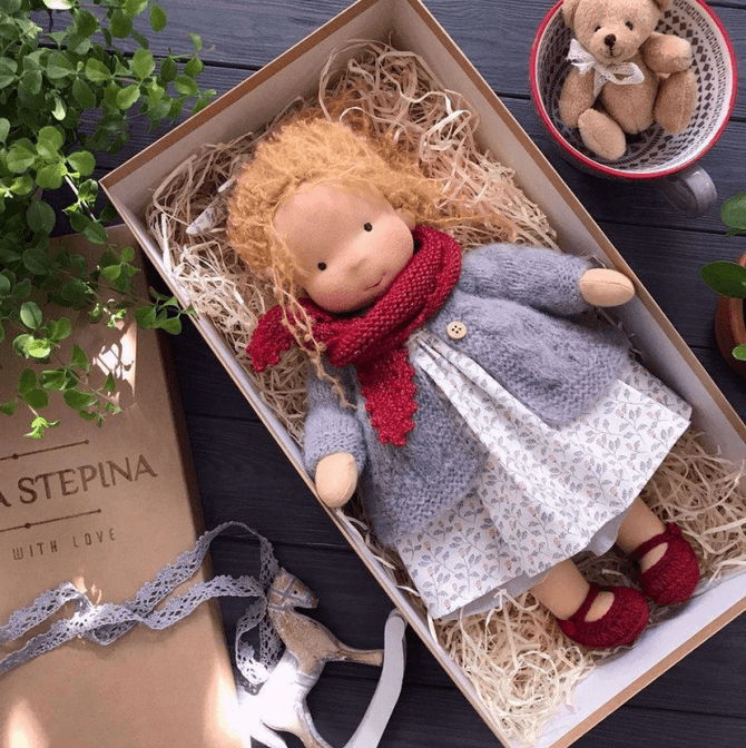 Davy Handmade Waldorf Doll Poppi 35cm Organic Cotton Hypoallergenic Educational Sensory Toy