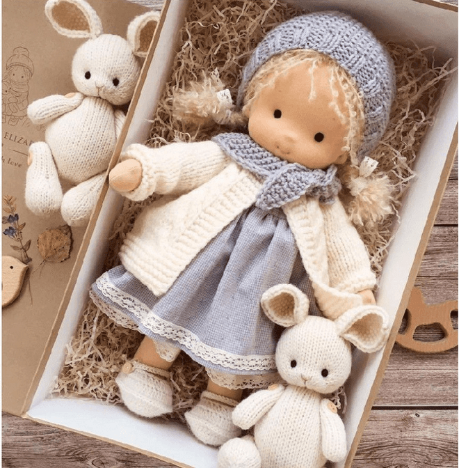 Davy Handmade Waldorf Doll Poppi 35cm Organic Cotton Hypoallergenic Educational Sensory Toy