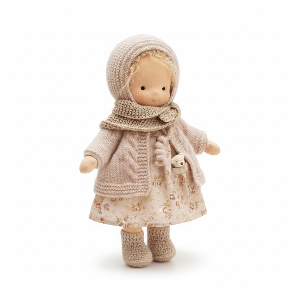 Davy Handmade Waldorf Doll Poppi 35cm Organic Cotton Hypoallergenic Educational Sensory Toy