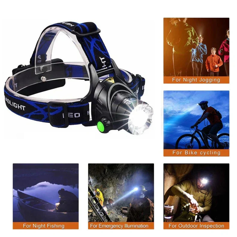 Davy Rechargeable LED Headlamp 2000 Lumens Waterproof Zoomable Focus USB Charging