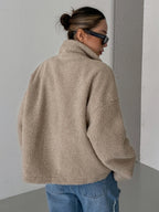 Oversized Lambswool Jacket Women’s Casual Warm Stand-Up Collar Zipper Outerwear
