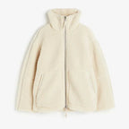Oversized Lambswool Jacket Women’s Casual Warm Stand-Up Collar Zipper Outerwear