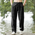 Men's Beach Pants Lightweight Polyester Relaxed Fit Drawstring Waist Casual Summer Trousers