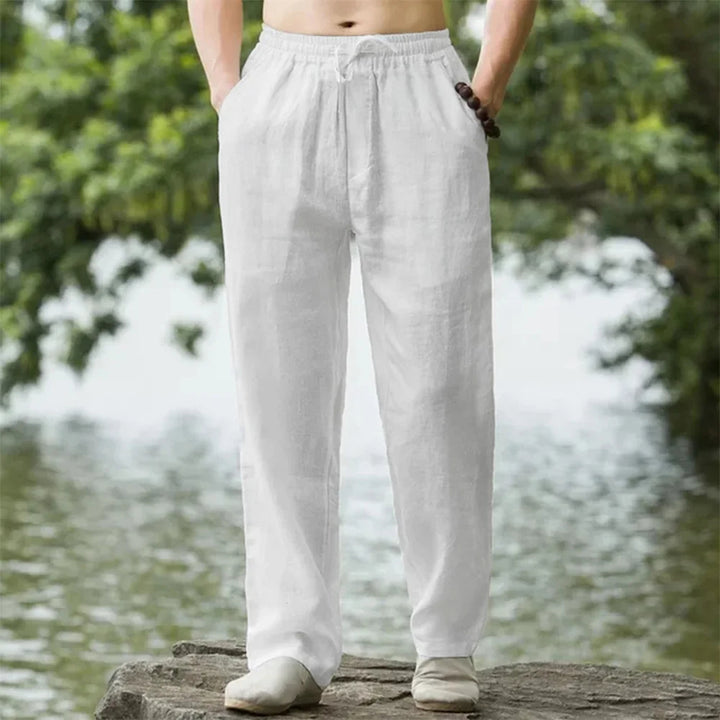 Men's Beach Pants Lightweight Polyester Relaxed Fit Drawstring Waist Casual Summer Trousers