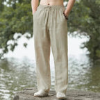 Men's Beach Pants Lightweight Polyester Relaxed Fit Drawstring Waist Casual Summer Trousers
