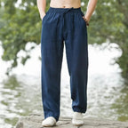 Men's Beach Pants Lightweight Polyester Relaxed Fit Drawstring Waist Casual Summer Trousers