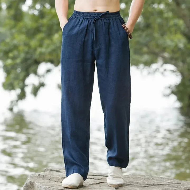 Men's Beach Pants Lightweight Polyester Relaxed Fit Drawstring Waist Casual Summer Trousers