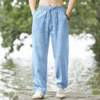 Men's Beach Pants Lightweight Polyester Relaxed Fit Drawstring Waist Casual Summer Trousers