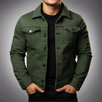 Men’s Casual Button-Front Denim Jacket Cotton Polo Collar Multiple Pockets