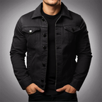 Men’s Casual Button-Front Denim Jacket Cotton Polo Collar Multiple Pockets
