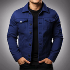 Men’s Casual Button-Front Denim Jacket Cotton Polo Collar Multiple Pockets