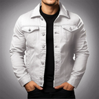 Men’s Casual Button-Front Denim Jacket Cotton Polo Collar Multiple Pockets
