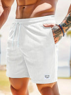 Men's Corduroy Swim Shorts with Drawstring Elastic Waistband and Pockets Fast-Drying Beachwear