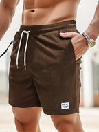 Men's Corduroy Swim Shorts with Drawstring Elastic Waistband and Pockets Fast-Drying Beachwear