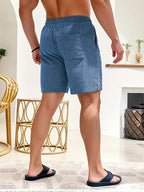 Men's Corduroy Swim Shorts with Drawstring Elastic Waistband and Pockets Fast-Drying Beachwear