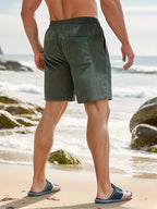 Men's Corduroy Swim Shorts with Drawstring Elastic Waistband and Pockets Fast-Drying Beachwear