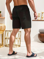 Men's Corduroy Swim Shorts with Drawstring Elastic Waistband and Pockets Fast-Drying Beachwear