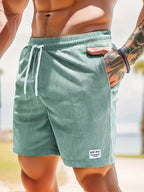 Men's Corduroy Swim Shorts with Drawstring Elastic Waistband and Pockets Fast-Drying Beachwear