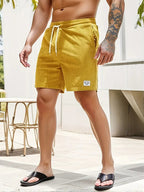 Men's Corduroy Swim Shorts with Drawstring Elastic Waistband and Pockets Fast-Drying Beachwear