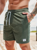 Men's Corduroy Swim Shorts with Drawstring Elastic Waistband and Pockets Fast-Drying Beachwear