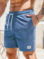 Men's Corduroy Swim Shorts with Drawstring Elastic Waistband and Pockets Fast-Drying Beachwear