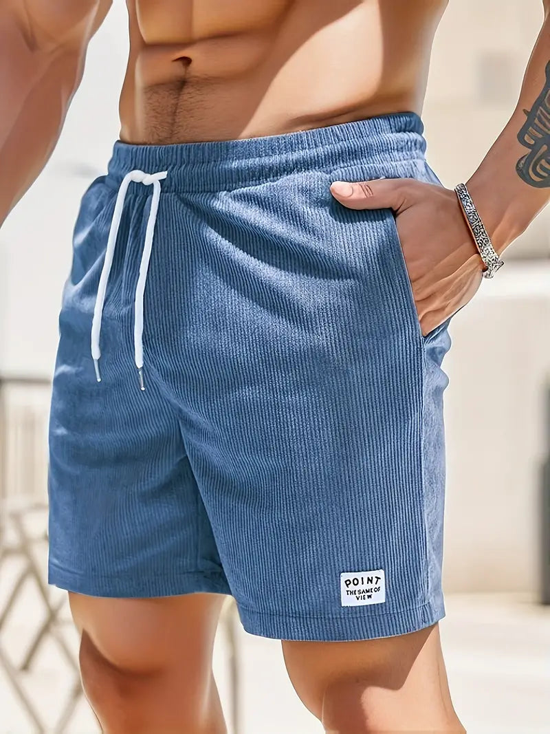 Men's Corduroy Swim Shorts with Drawstring Elastic Waistband and Pockets Fast-Drying Beachwear