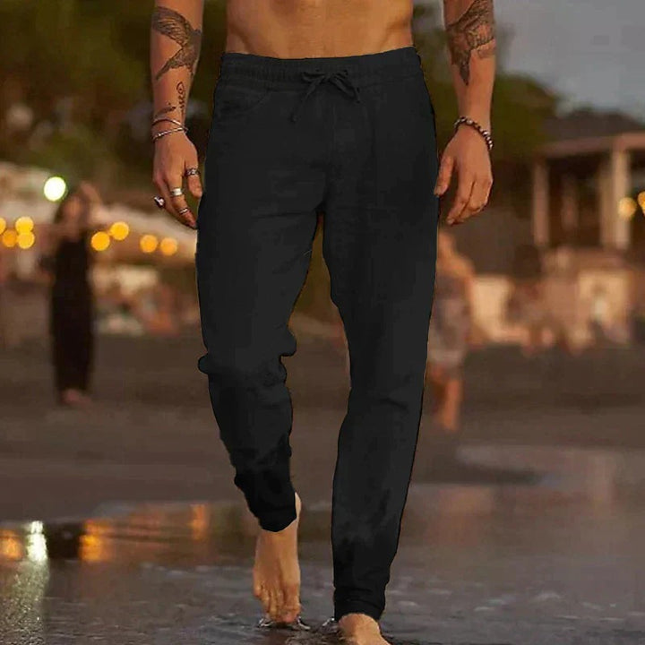 Davy Men's Breathable Linen Drawstring Joggers Lightweight Relaxed Fit Casual Pants