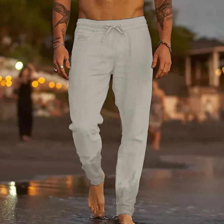 Davy Men's Breathable Linen Drawstring Joggers Lightweight Relaxed Fit Casual Pants