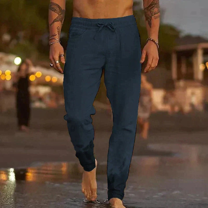 Davy Men's Breathable Linen Drawstring Joggers Lightweight Relaxed Fit Casual Pants